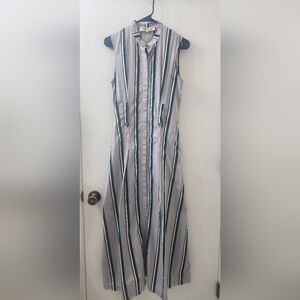 Diane Von Furstenberg Striped Sleeveless Maxi Dress in Navy and White, Size 4.